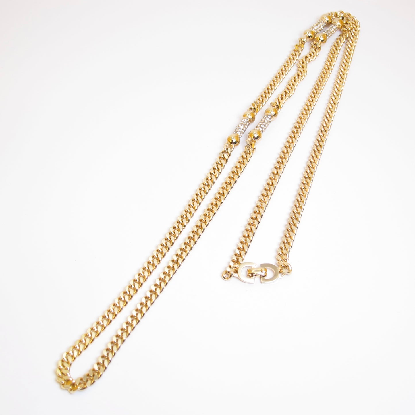 Christian Dior Vintage Stylish Rhinestone Golden Long Necklace