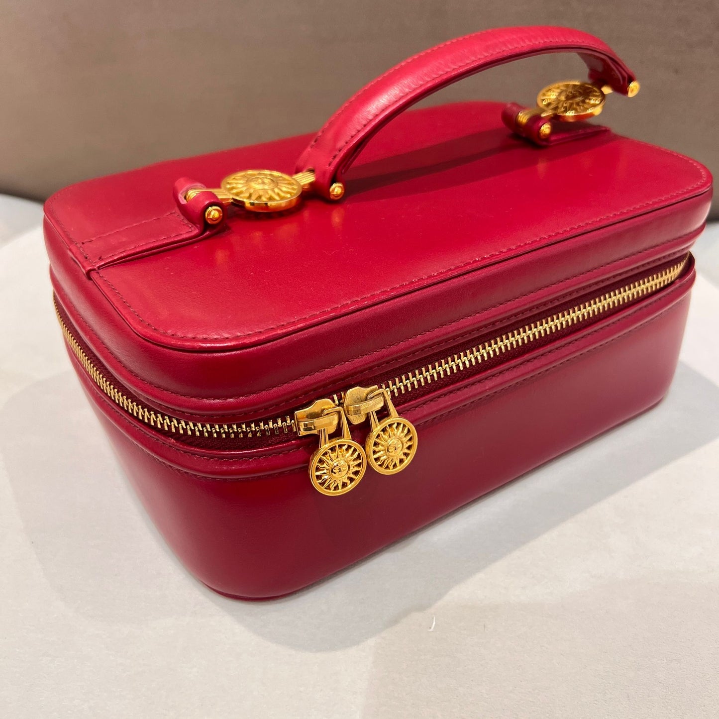 Versace Vintage Red Leather Vanity Handbag