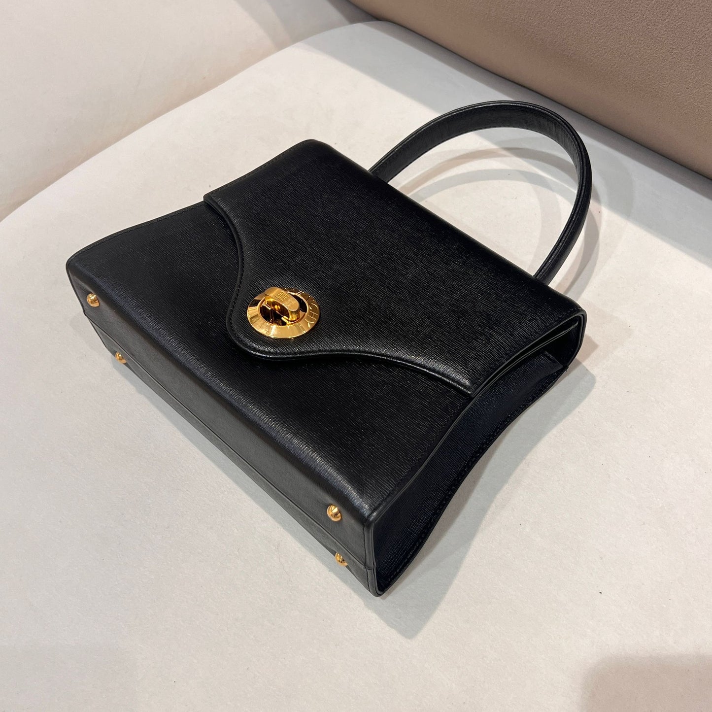 Givenchy Vintage Black Leather Turn Lock Top Handle Bag