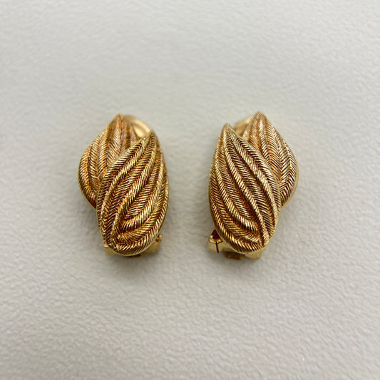 Christian Dior Vintage Leaves Motif Golden Clip-on Earrings