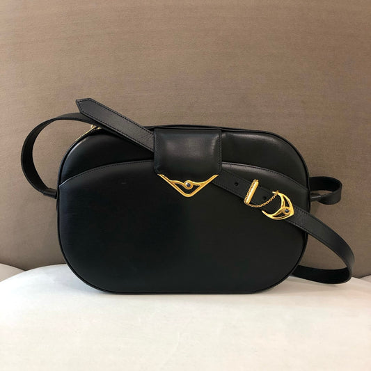 Cartier Vintage Sapphire Line Black Leather Rounded Shoulder Bag