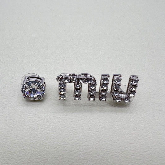 Miu Miu Vintage Miu Logo with Rhinestone Silver Earrings
