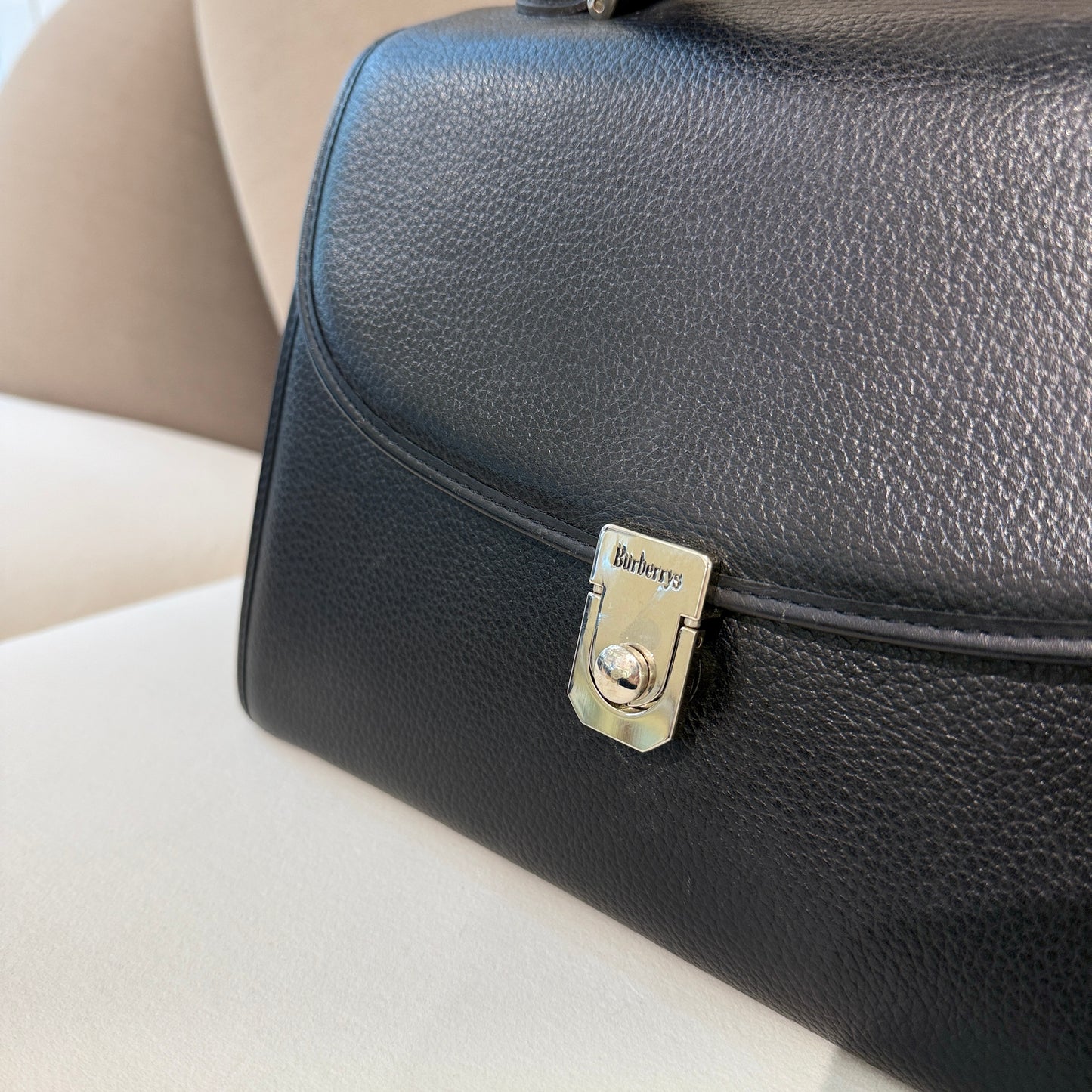 Burberry Vintage Black Leather Top Handle Handbag
