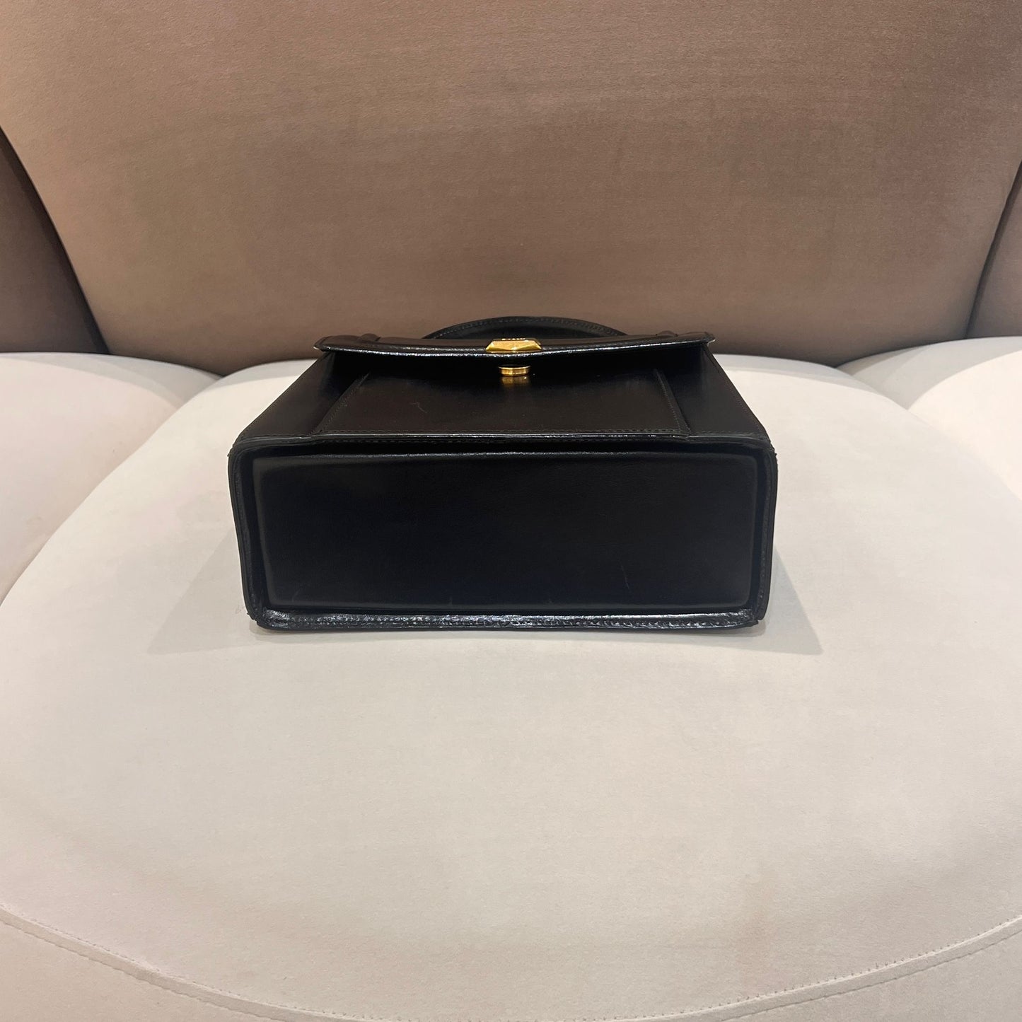 Bally Vintage Black Leather Top Handle Structured Handbag