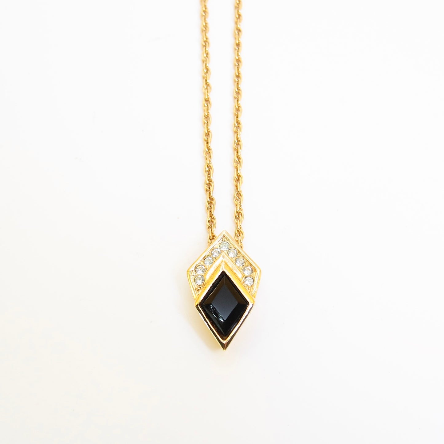 Christian Dior Vintage Rhombus Black and Rhinestone Golden Necklace
