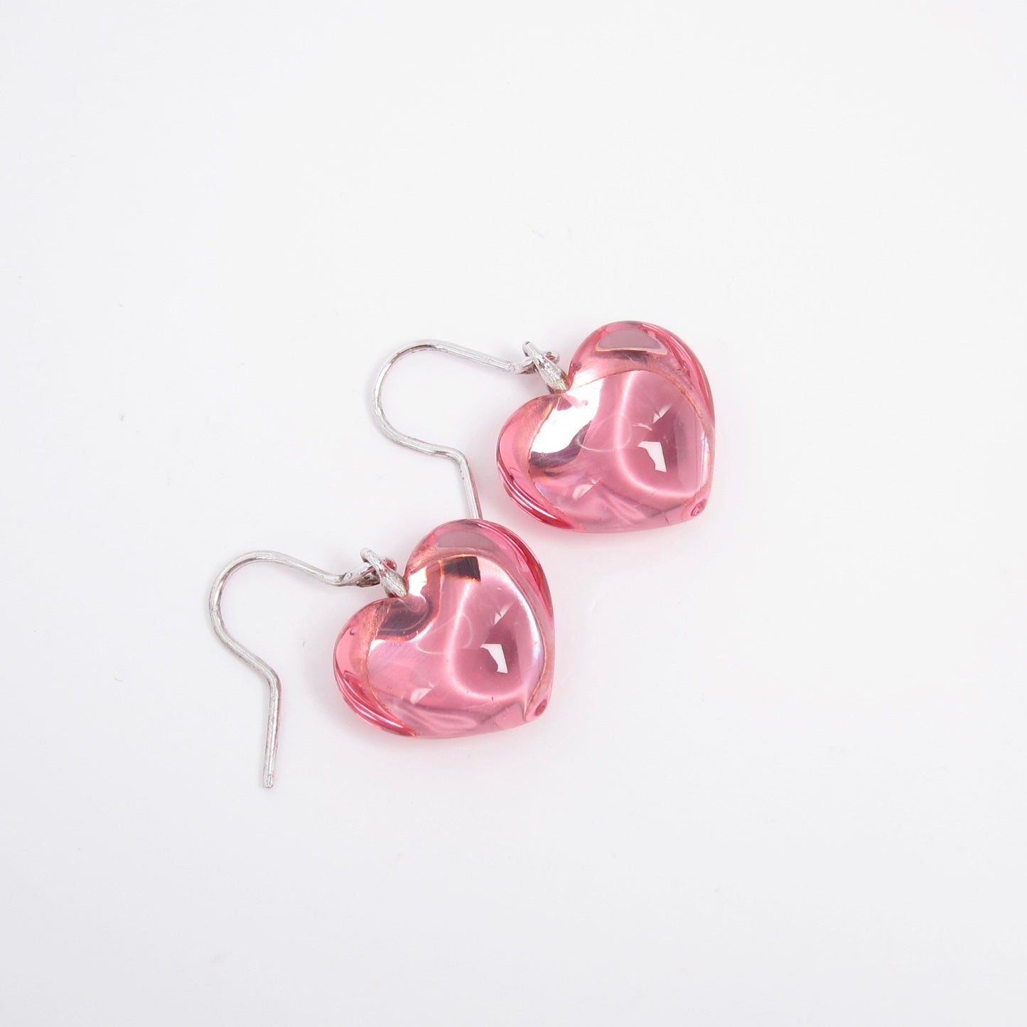 Baccarat Vintage Pink Crystal Heart 925 Silver Earrings