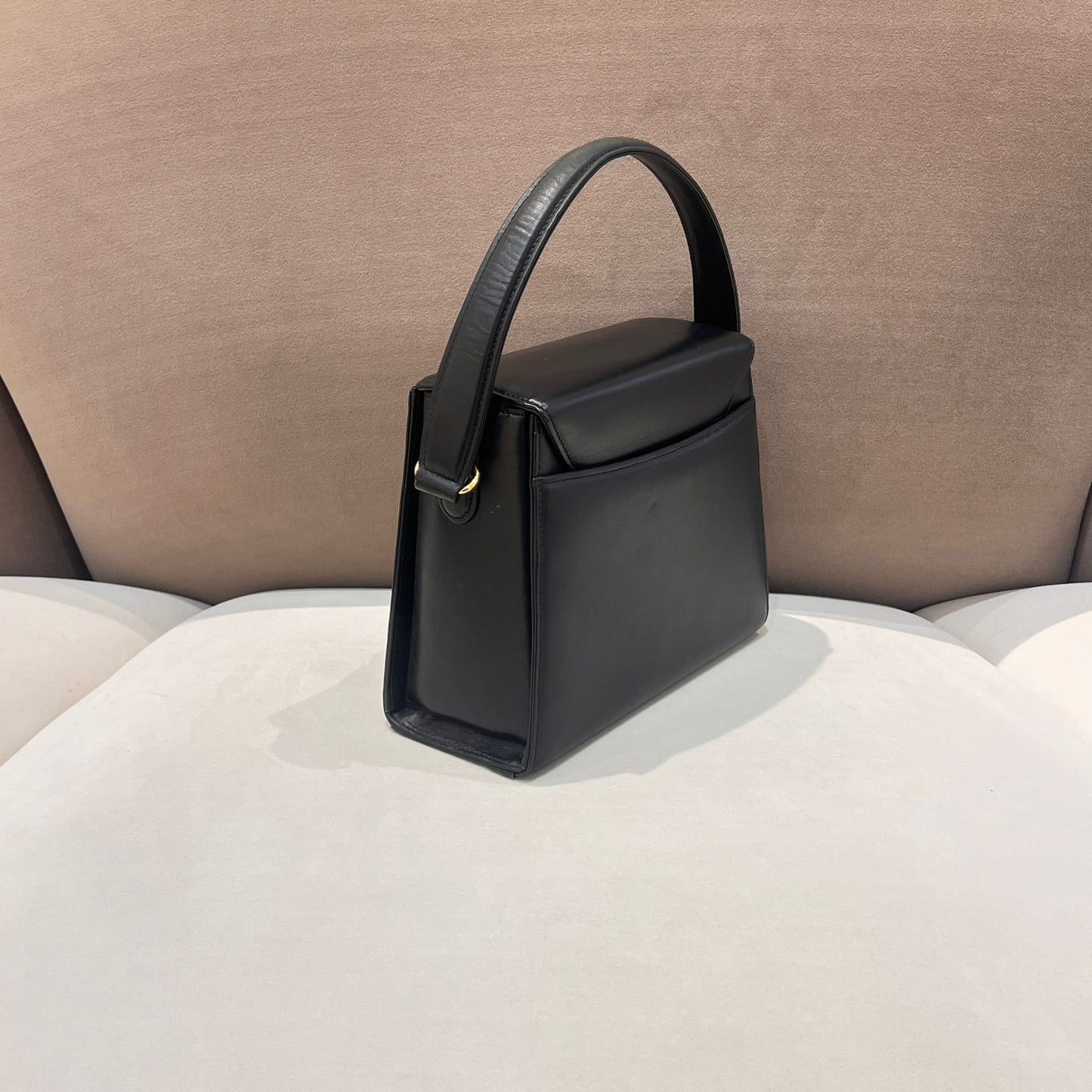 Givenchy Vintage Black Leather Trapezoid Top Handle Medallion Handbag