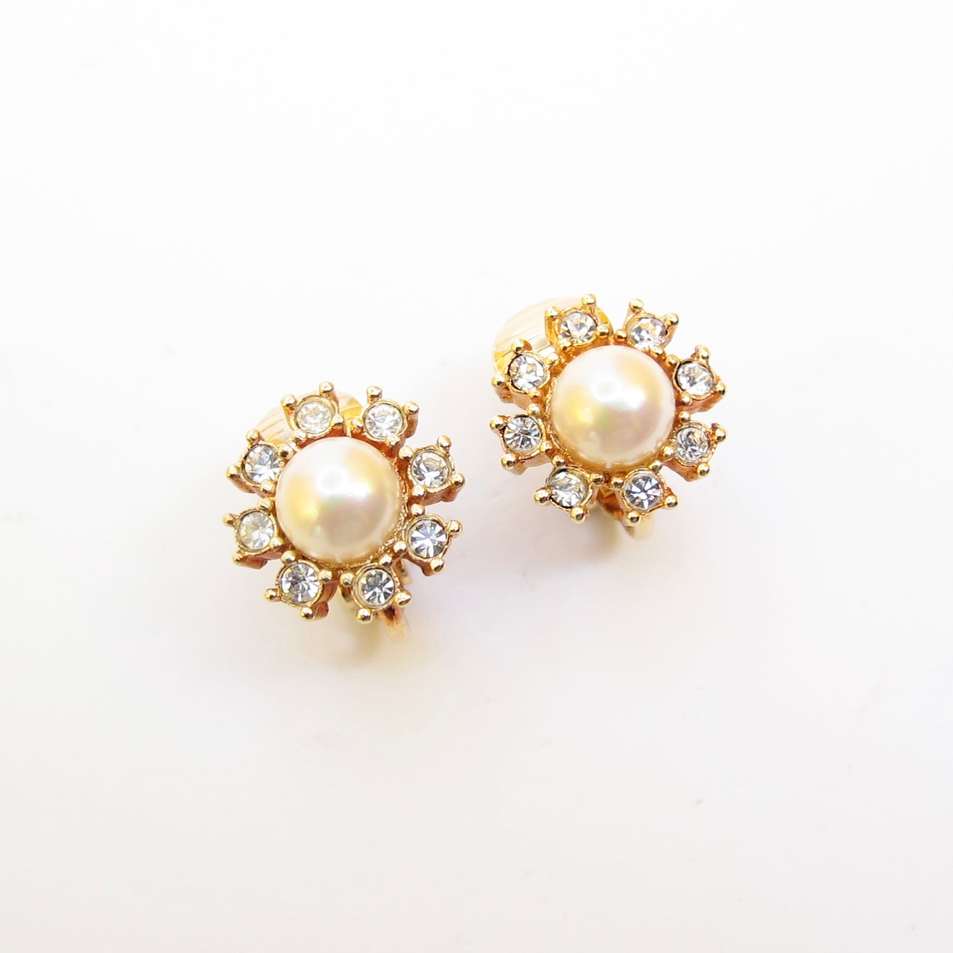 Christian Dior Vintage Pearl and Rhinestone Golden Clip-on Earrings