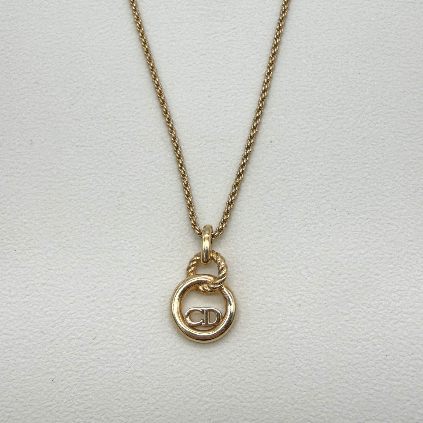 Christian Dior Vintage CD Logo in Double Circle Golden Necklace