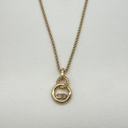 Christian Dior Vintage CD Logo in Double Circle Golden Necklace