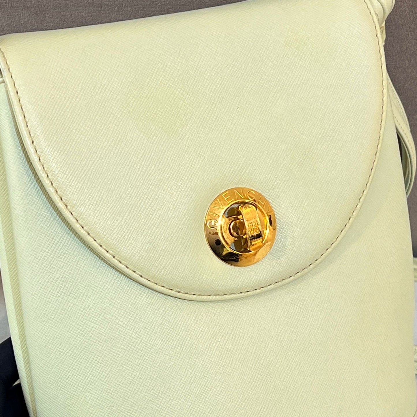 Givenchy Vintage Pastel Mint Green Leather Gold Medallion Shoulder Bag