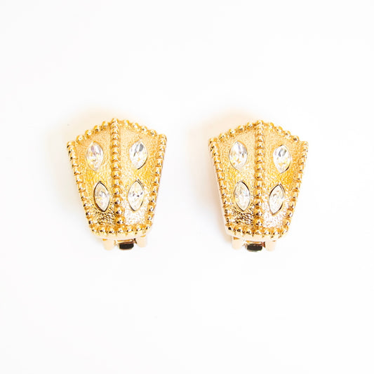 Christian Dior Vintage Stylish Rhinestone Golden Clip-on Earrings