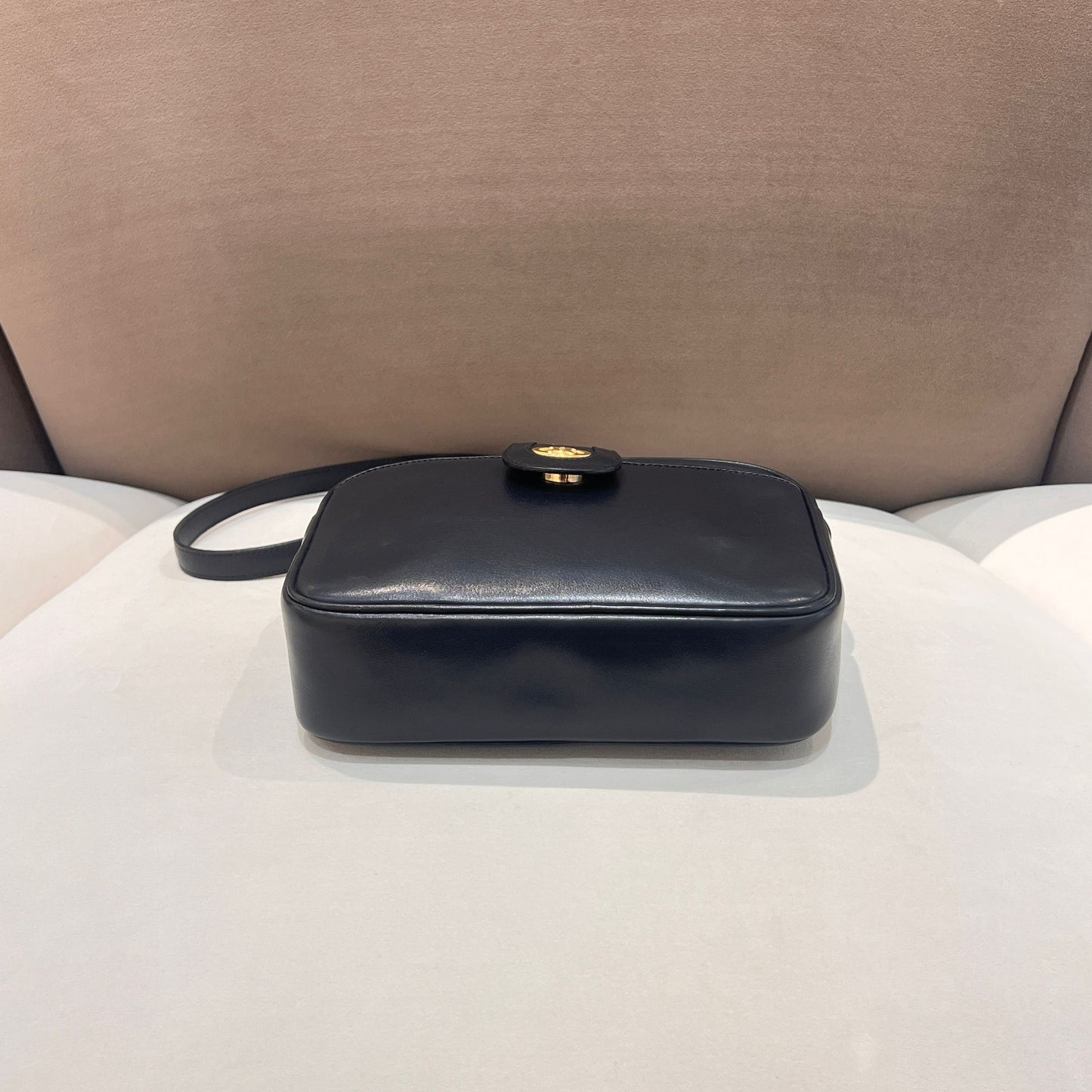 Celine Vintage Black Leather Oval Clasp Shoulder Bag