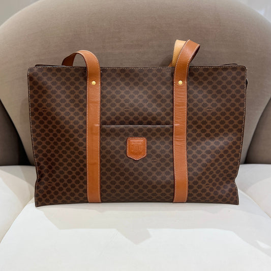 Celine 復古棕色 Macadam Monogram 帆布大單肩包