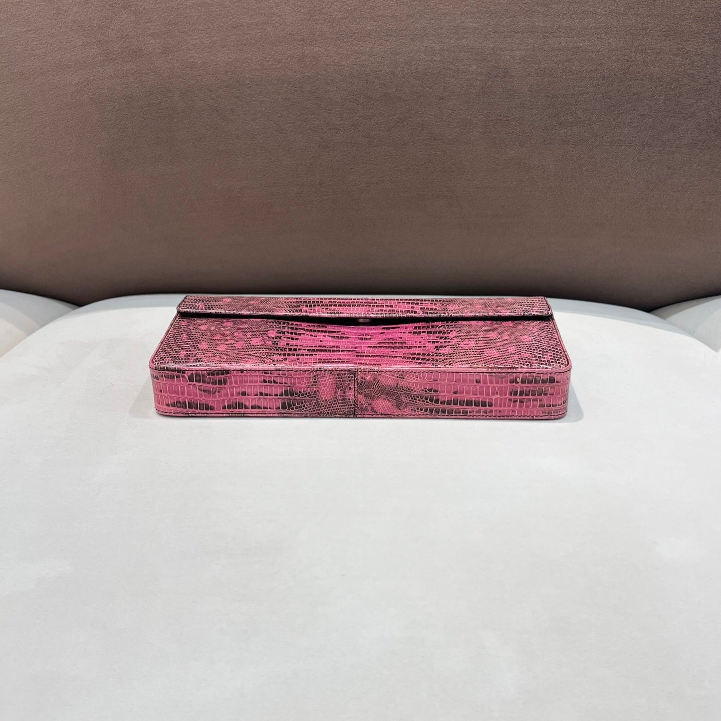 Prada Vintage Pink Lizard-Textured Leather Clutch Pouch