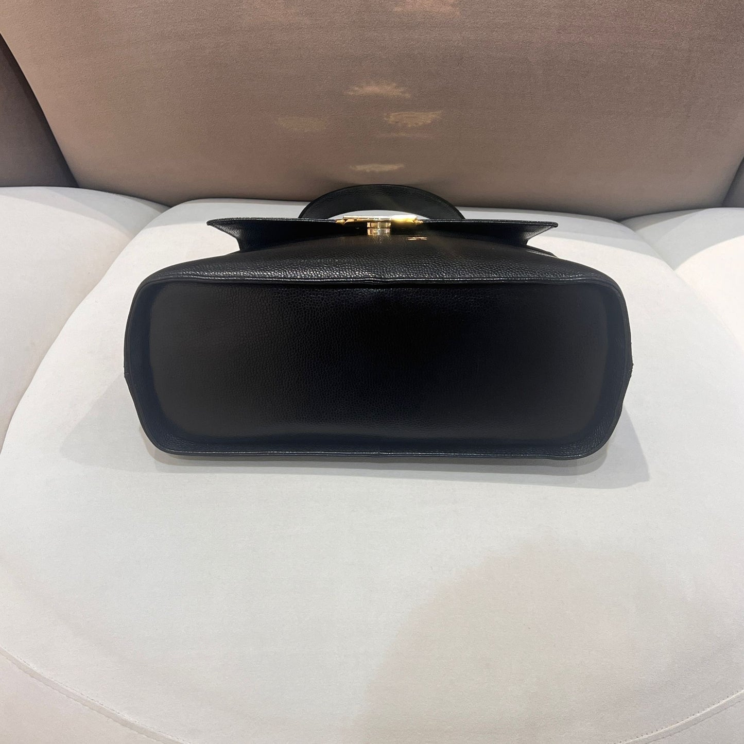 Givenchy Vintage Black Leather Gold Round Clasp Top Handle Handbag