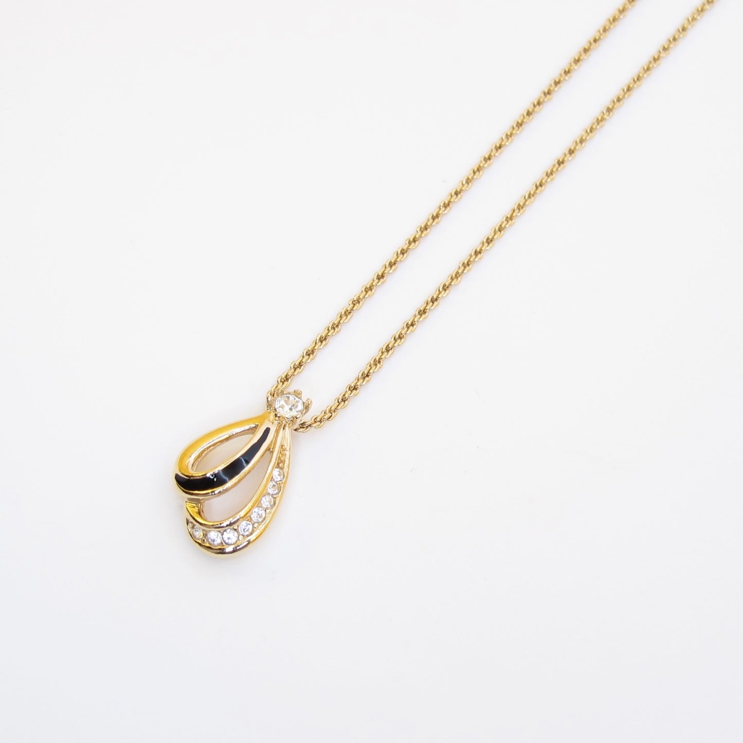 Christian Dior Vintage Stylish Black and Rhinestone Golden Necklace