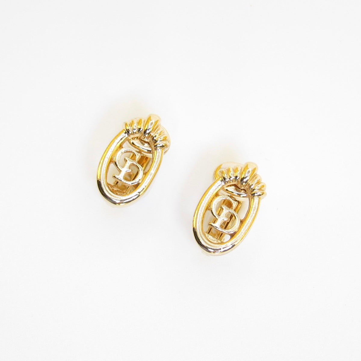 Christian Dior Vintage Textured Oval CD Logo Gold-Tone Clip-On Earrings