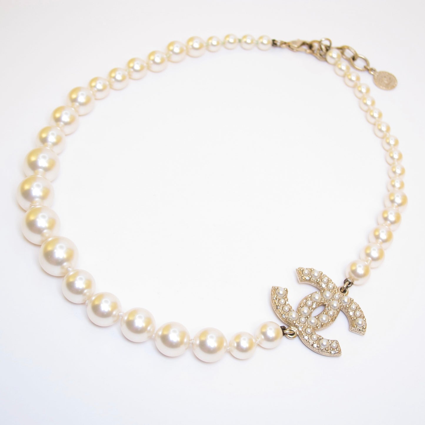 Chanel Vintage 100th Anniversary Centenary CC Logo Pearl Necklace
