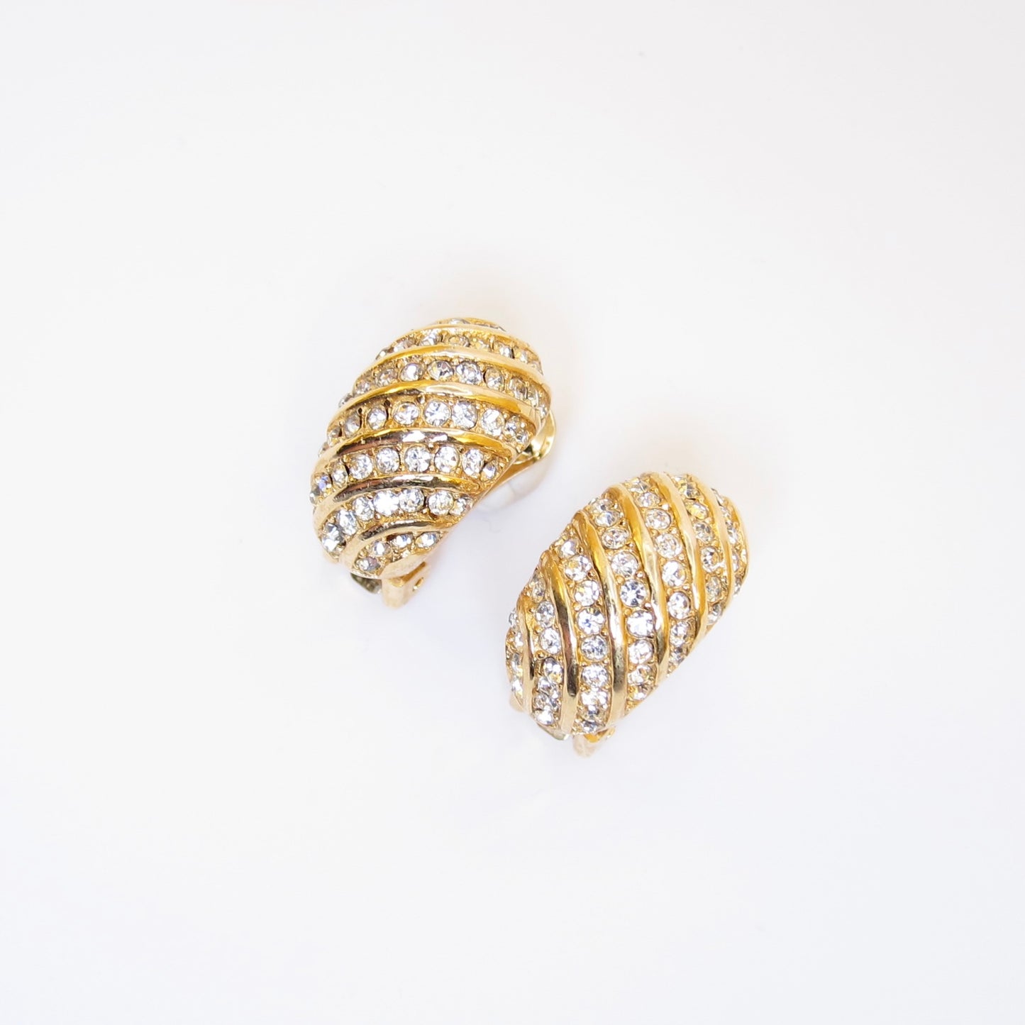 Christian Dior Vintage Rhinestone Golden Clip-on Earrings