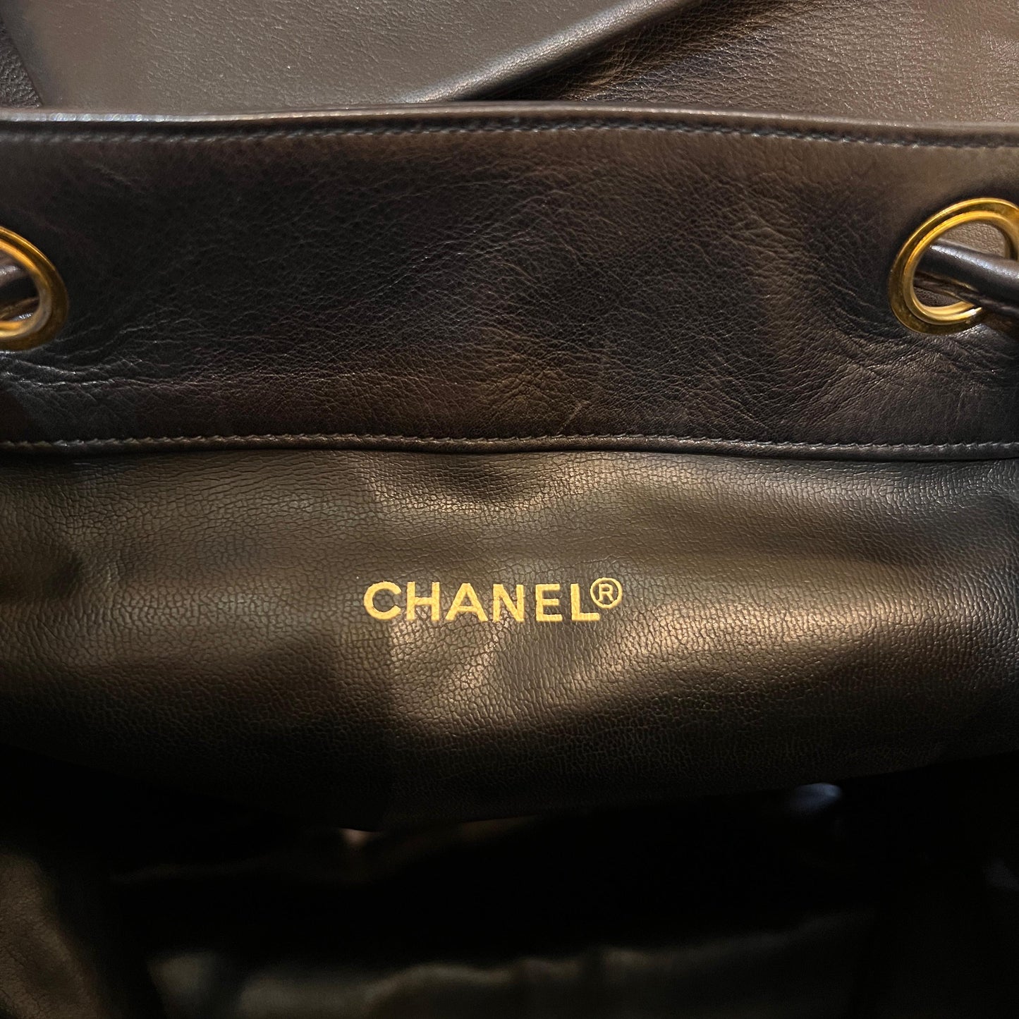 Chanel Vintage Coco Mark Black Lambskin Leather Backpack