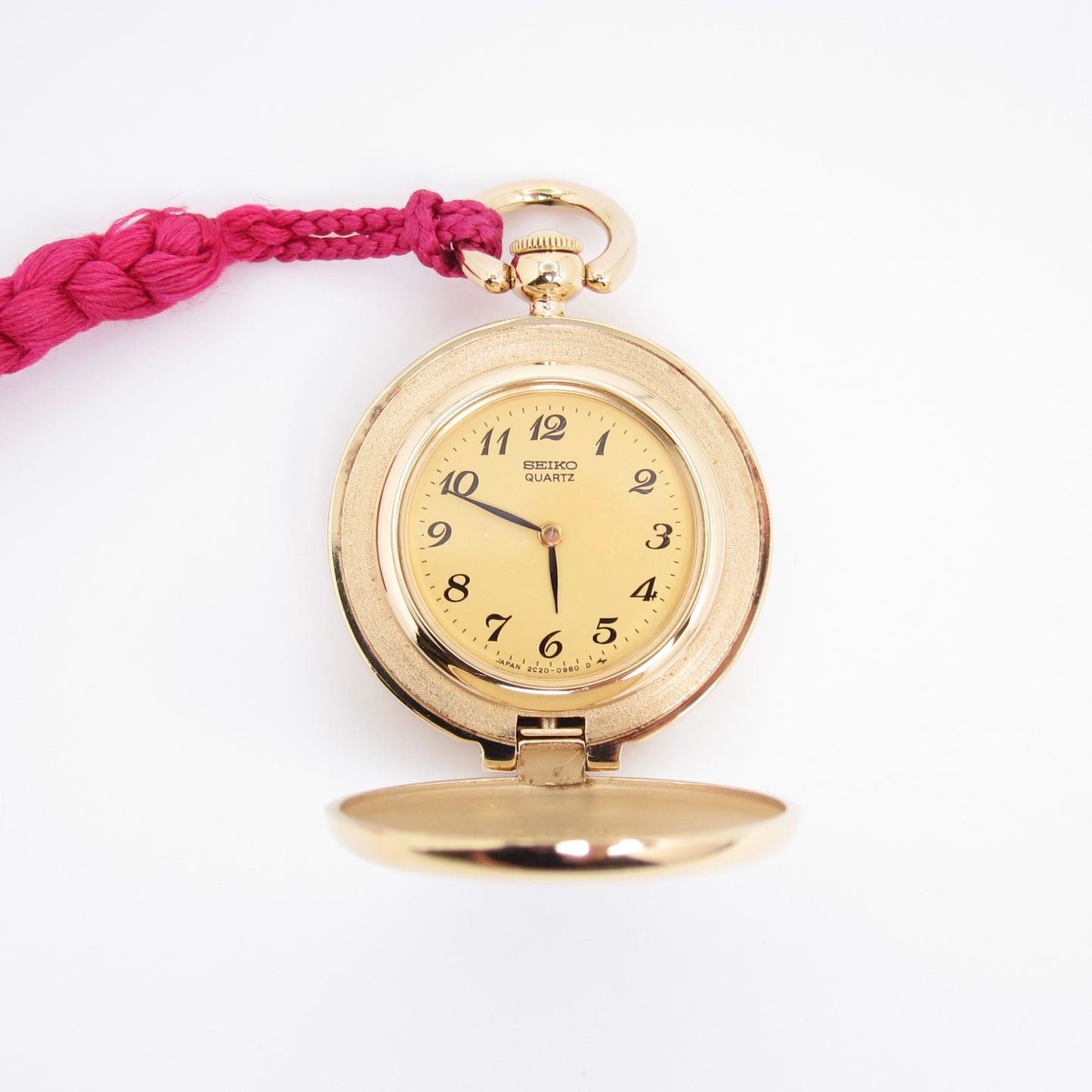 Seiko Vintage Round Yellow Face with Kumihimo Cord Golden Hunter Pocket Watch