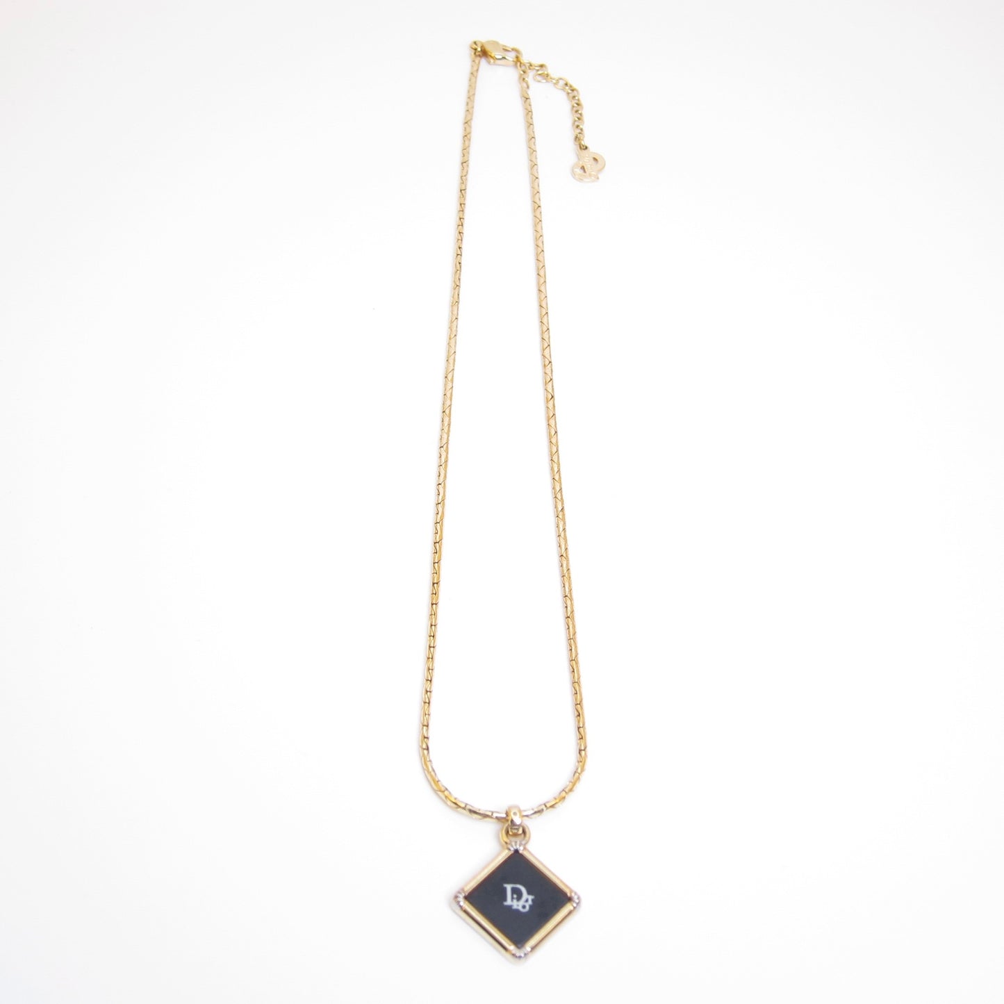 Christian Dior Vintage Dior Logo on Rhombus Black and Golden Necklace