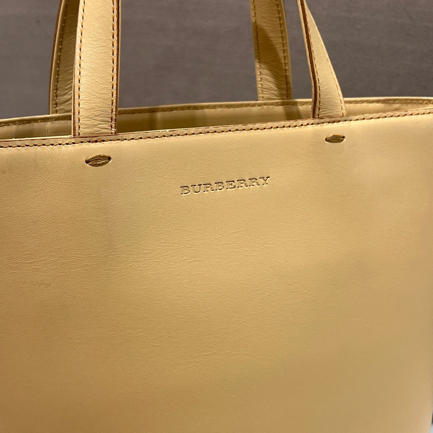 Burberry Vintage Beige Leather Two-Tone Structured Tote Bag