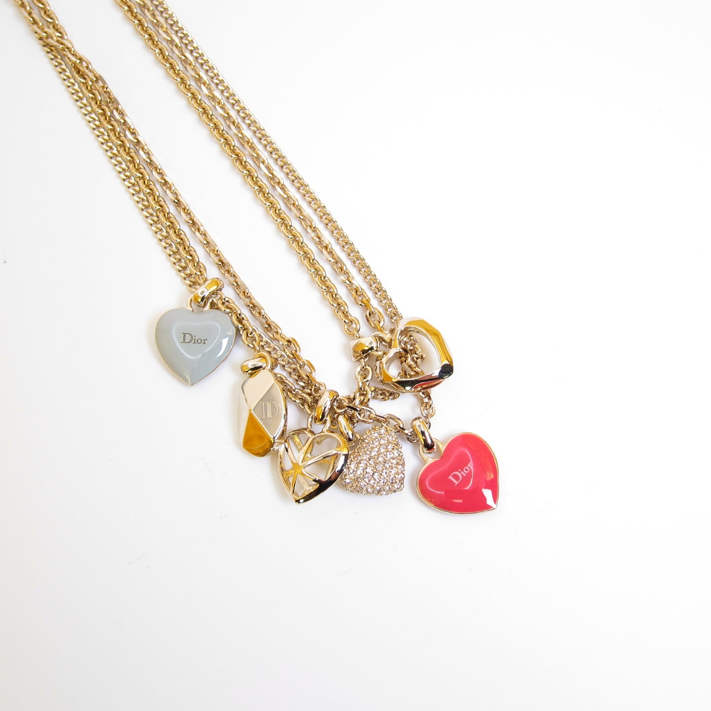 Christian Dior Vintage Logo and Heart Motif Golden Necklace
