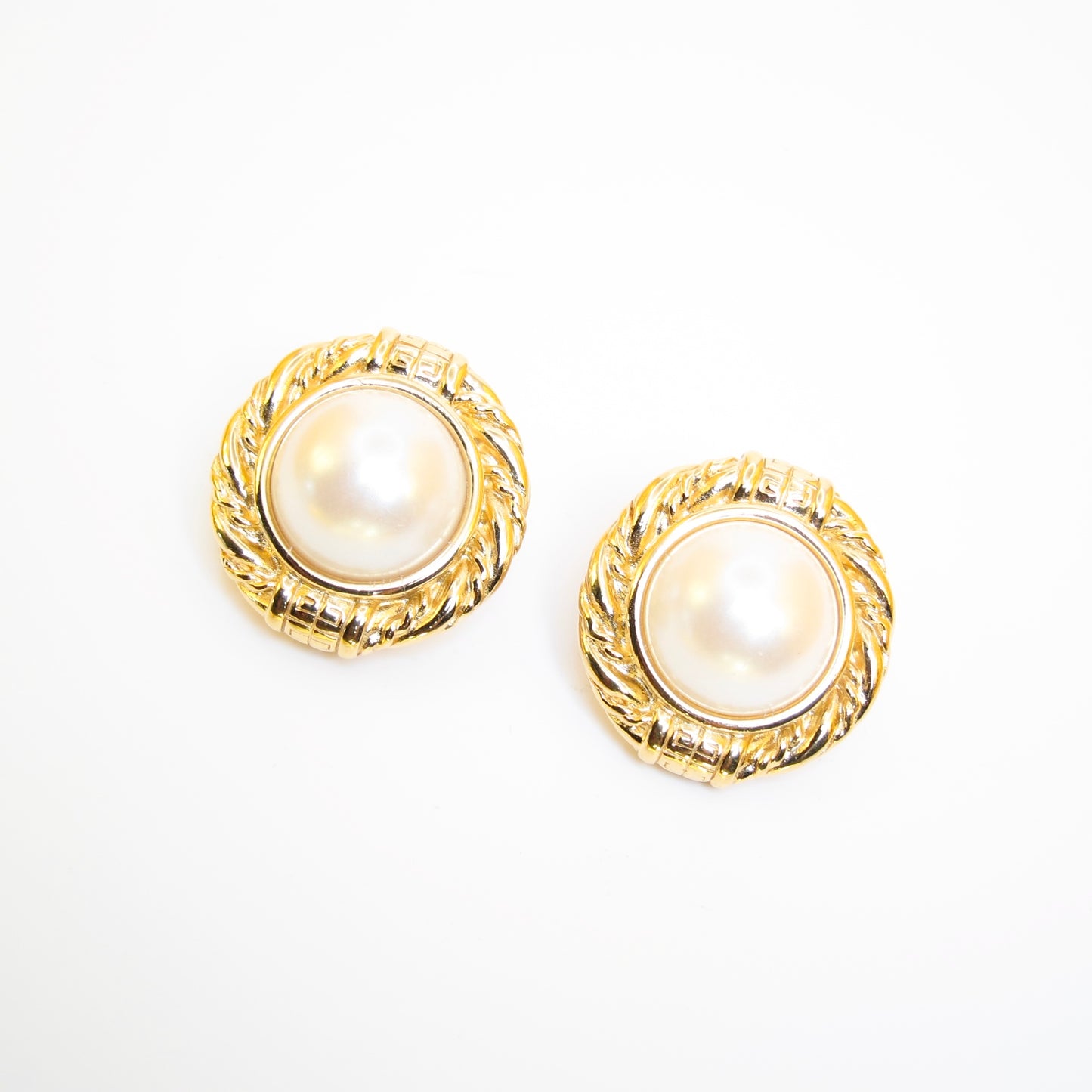 Givenchy Vintage 4G Logo Round Shape Pearl Golden Clip-on Earrings