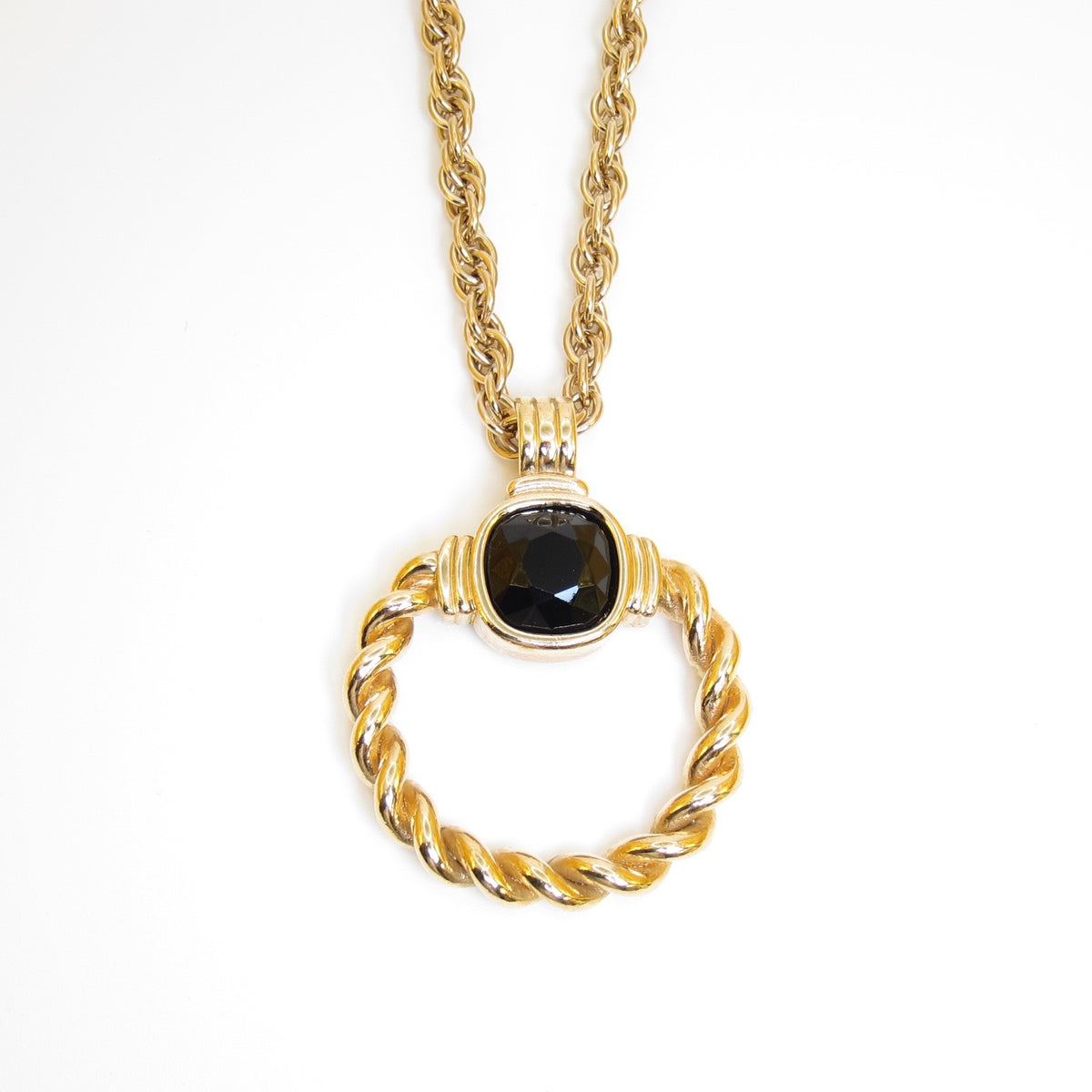 Givenchy Vintage Black Cabochon Ring Gold-Tone Long Necklace