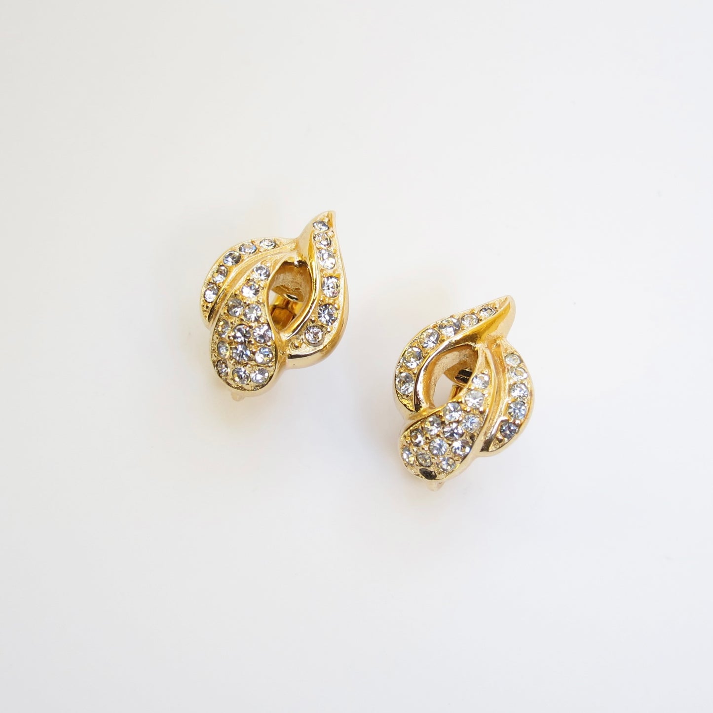 Christian Dior Vintage Stylish Rhinestone Golden Clip-on Earrings