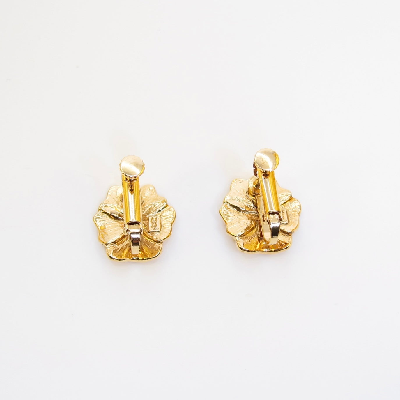 Yves Saint Laurent Vintage Flower Motif with Rhinestone Golden Clip-on Earrings