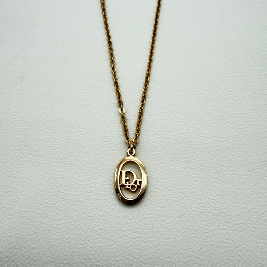 Christian Dior Vintage Dior Logo in Oval Shape Golden Necklace