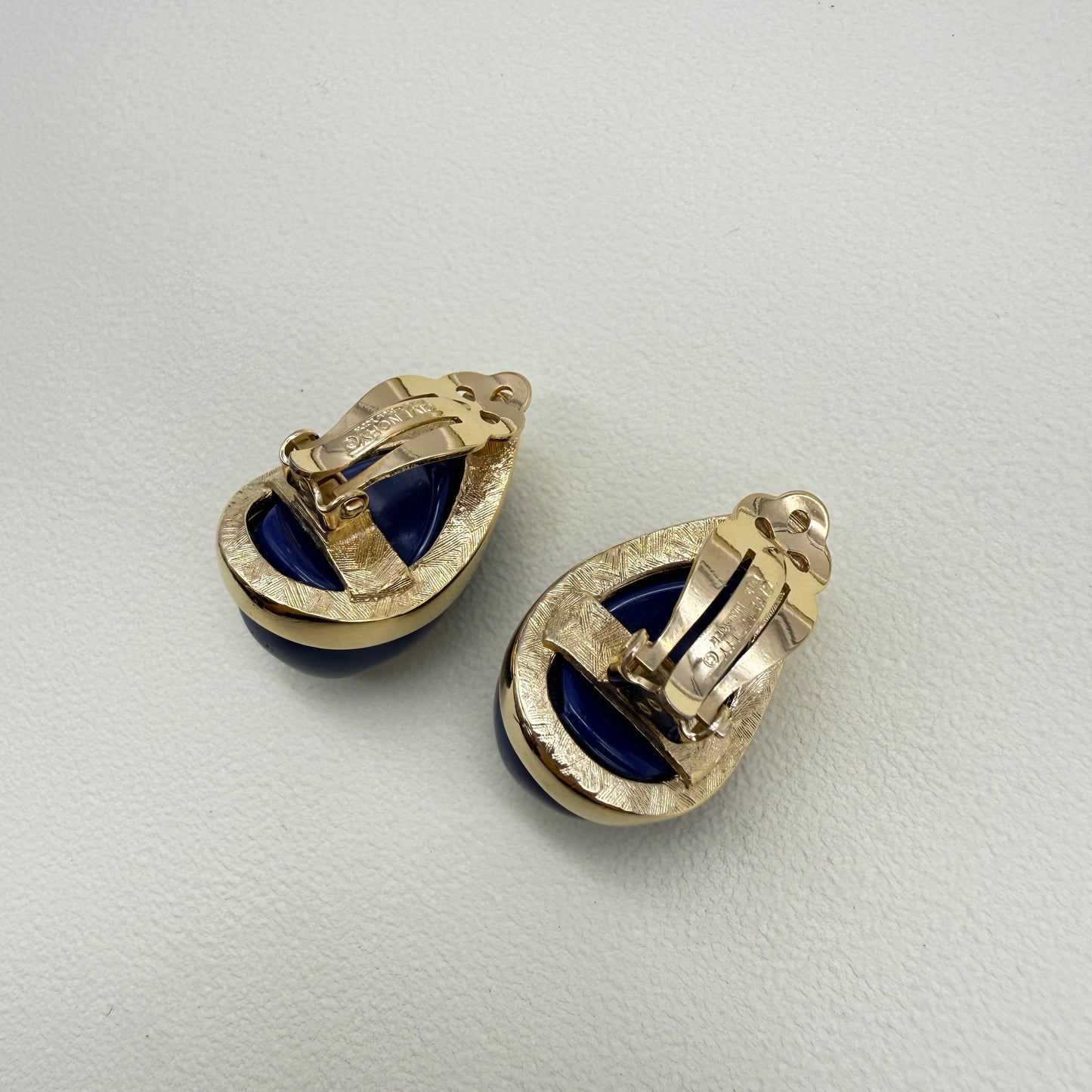 Givenchy Vintage Drop Shape Blue Color Stone Golden Clip-on Earrings