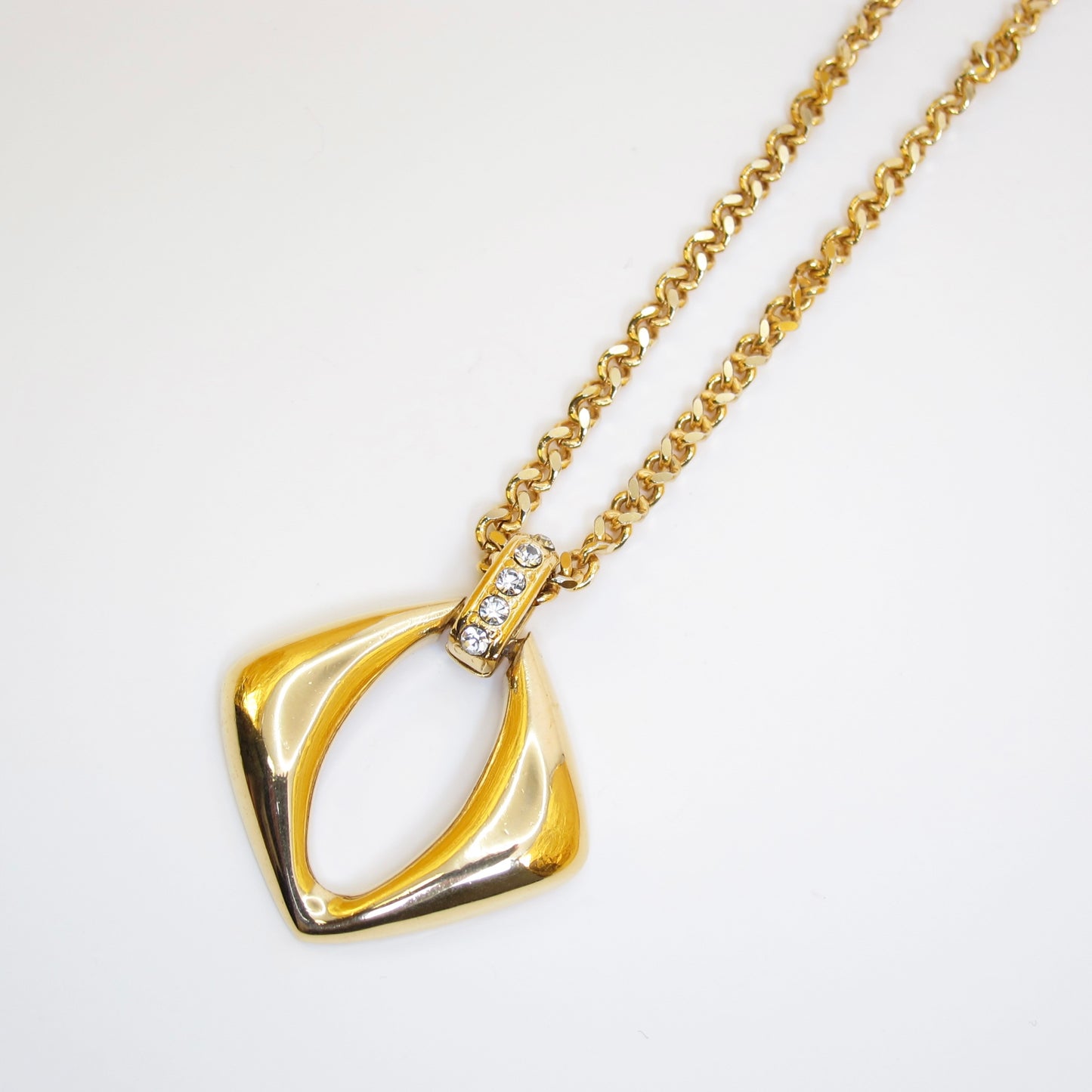 Yves Saint Laurent Vintage Rhombus and Rhinestone Golden Long Necklace