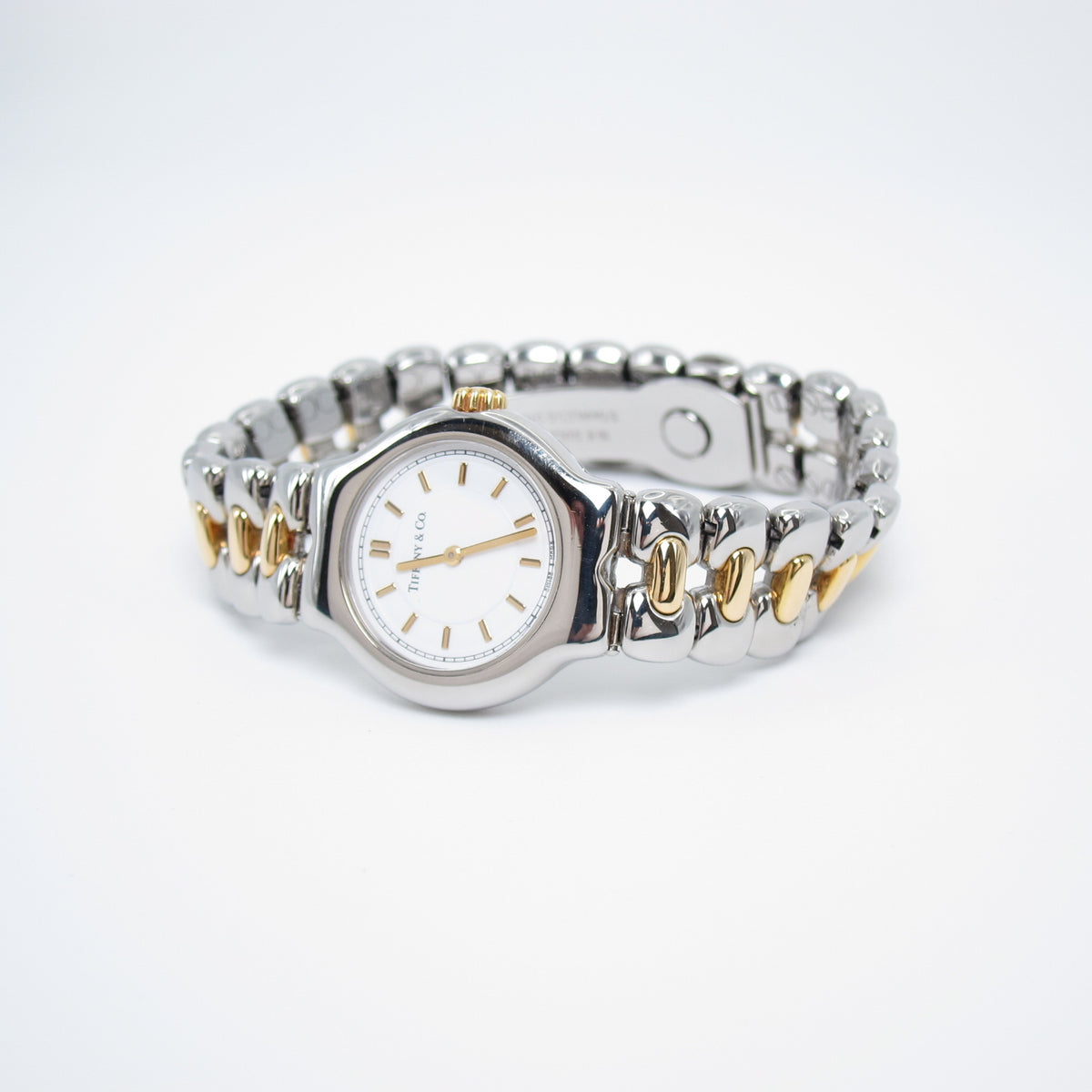 Tiffany & Co Vintage Round White Face 18K Gold and Stainless Steel Watch