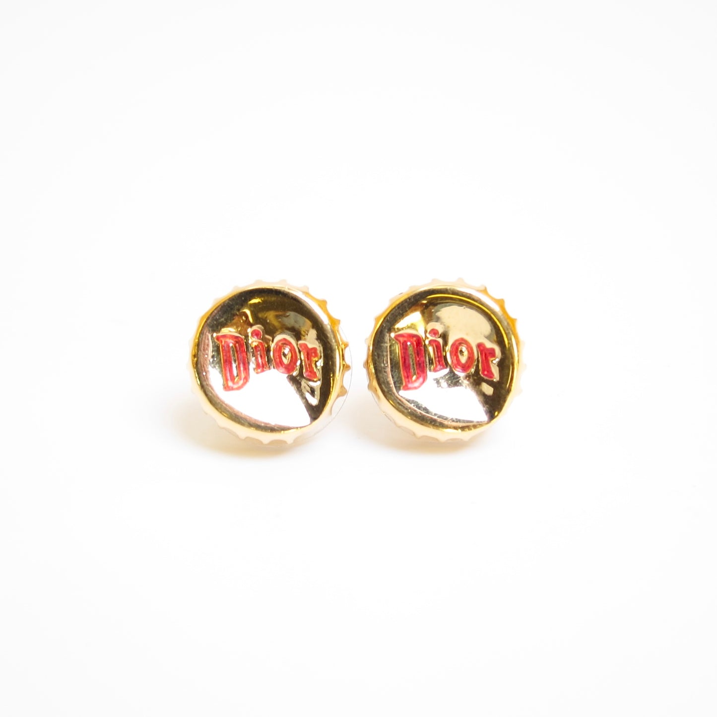 Christian Dior Vintage Dior Logo Golden Bottle Cap Earrings
