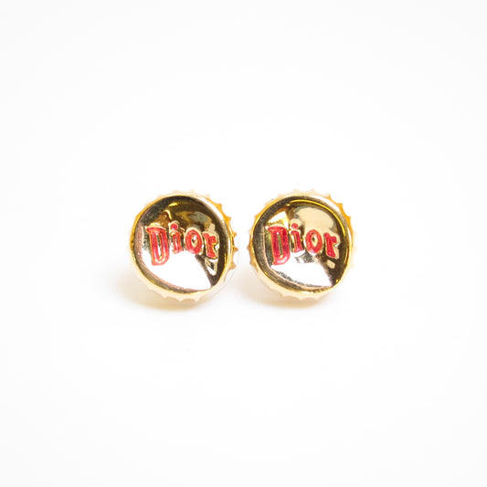 Christian Dior Vintage Dior Logo Golden Bottle Cap Earrings