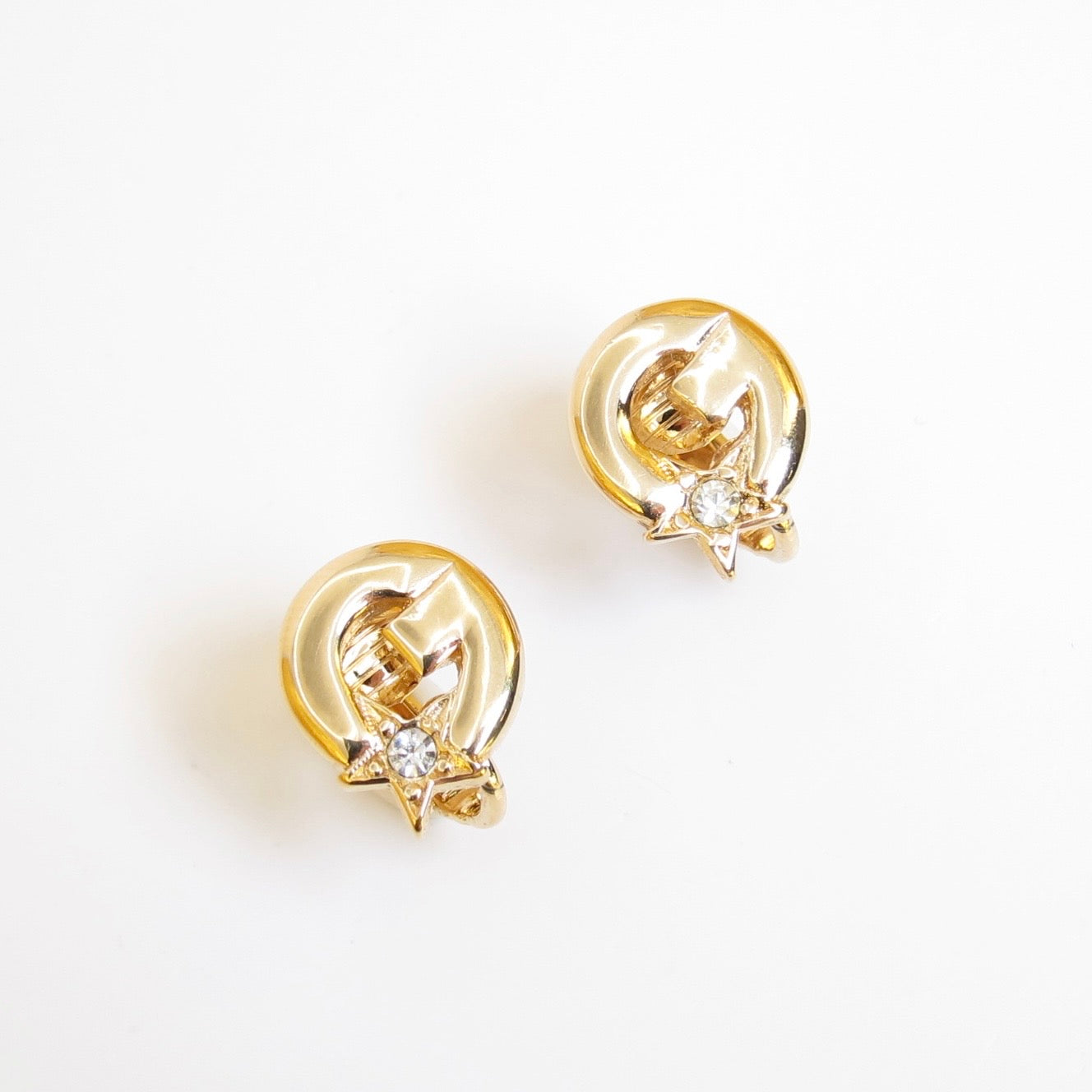 Givenchy Vintage G Logo with Star and Rhinestone Golden Clip-on Earrings