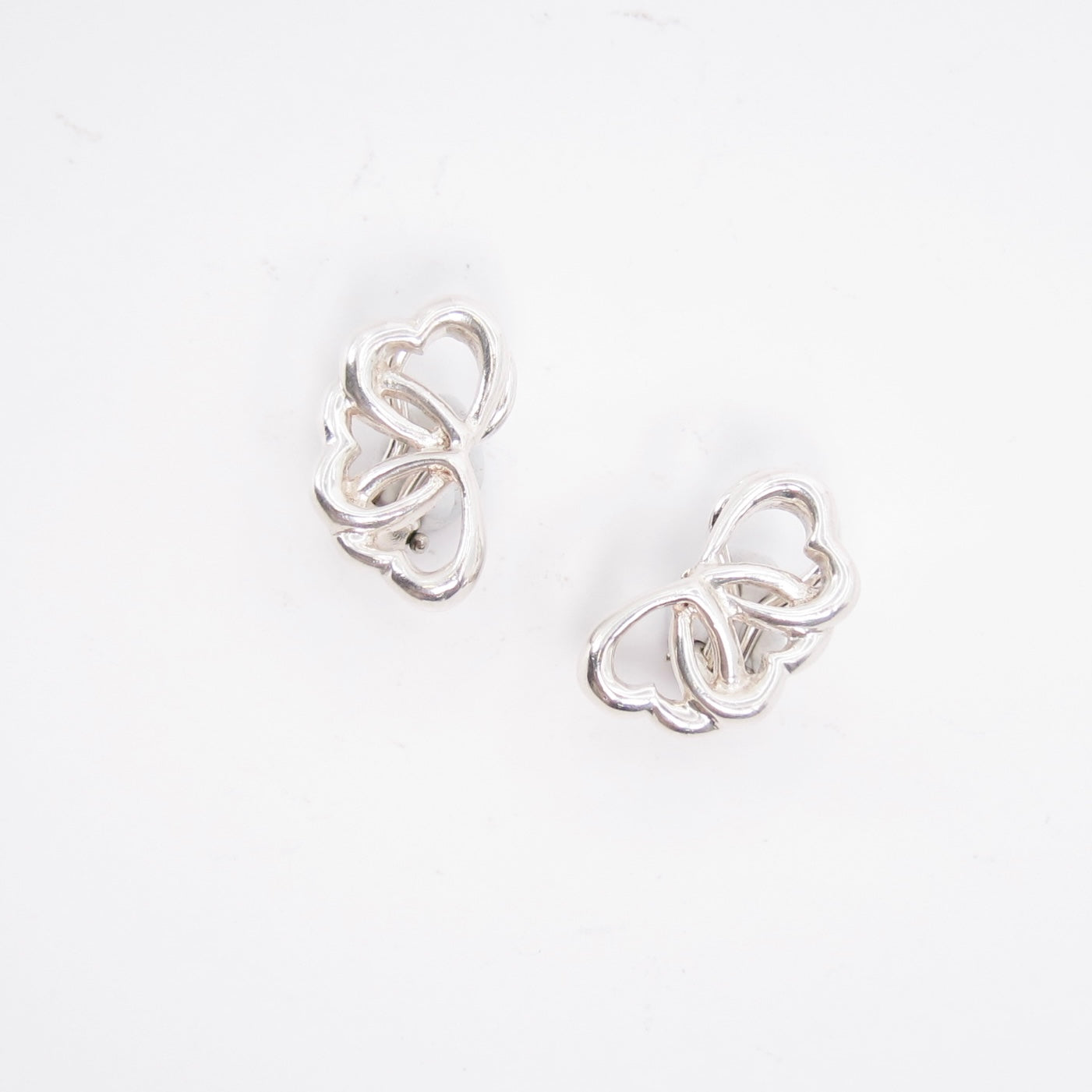 Tiffany Vintage Triple Heart 925 Silver Clip-on Earrings