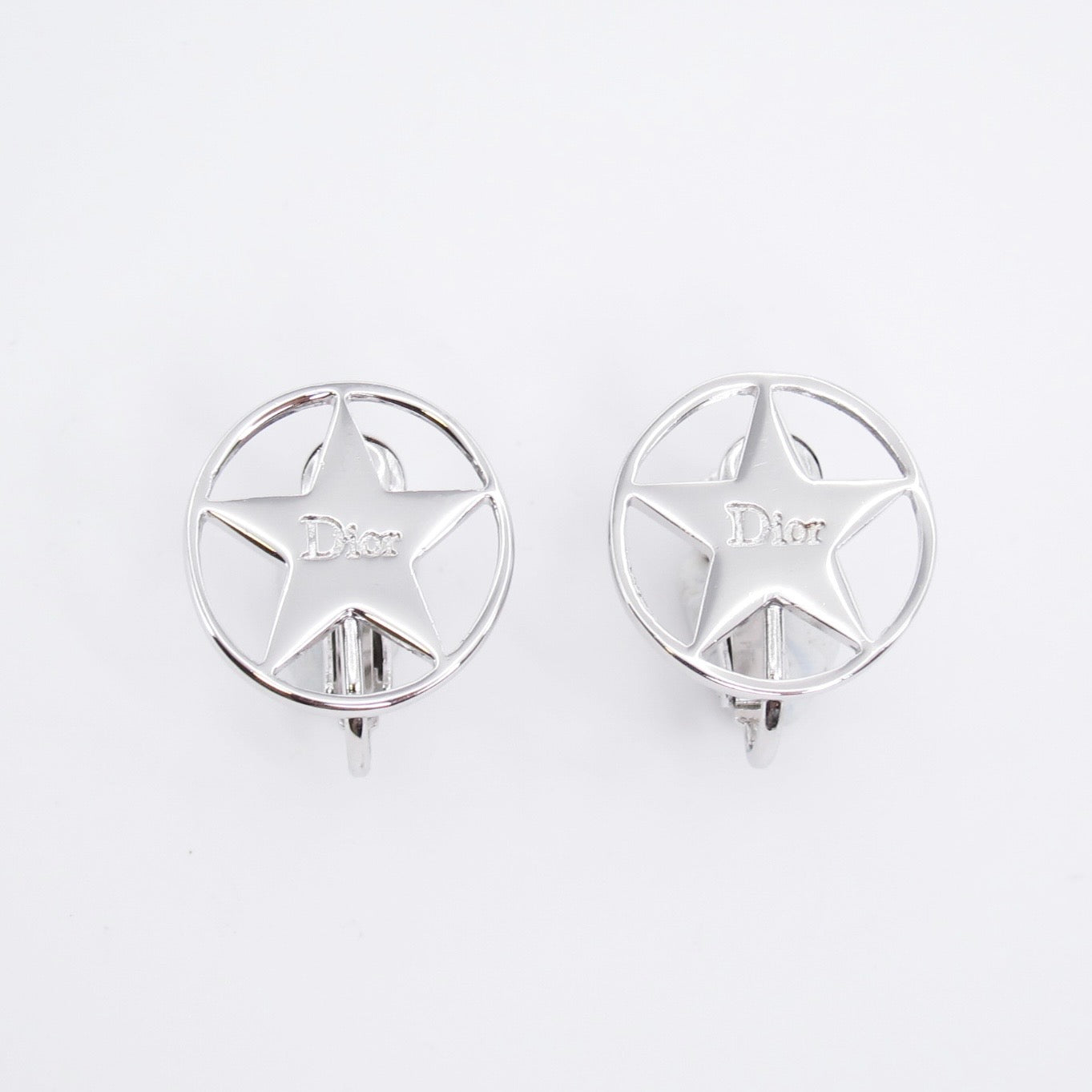 Christian Dior Vintage Dior Logo Star Silver Clip-on Earrings