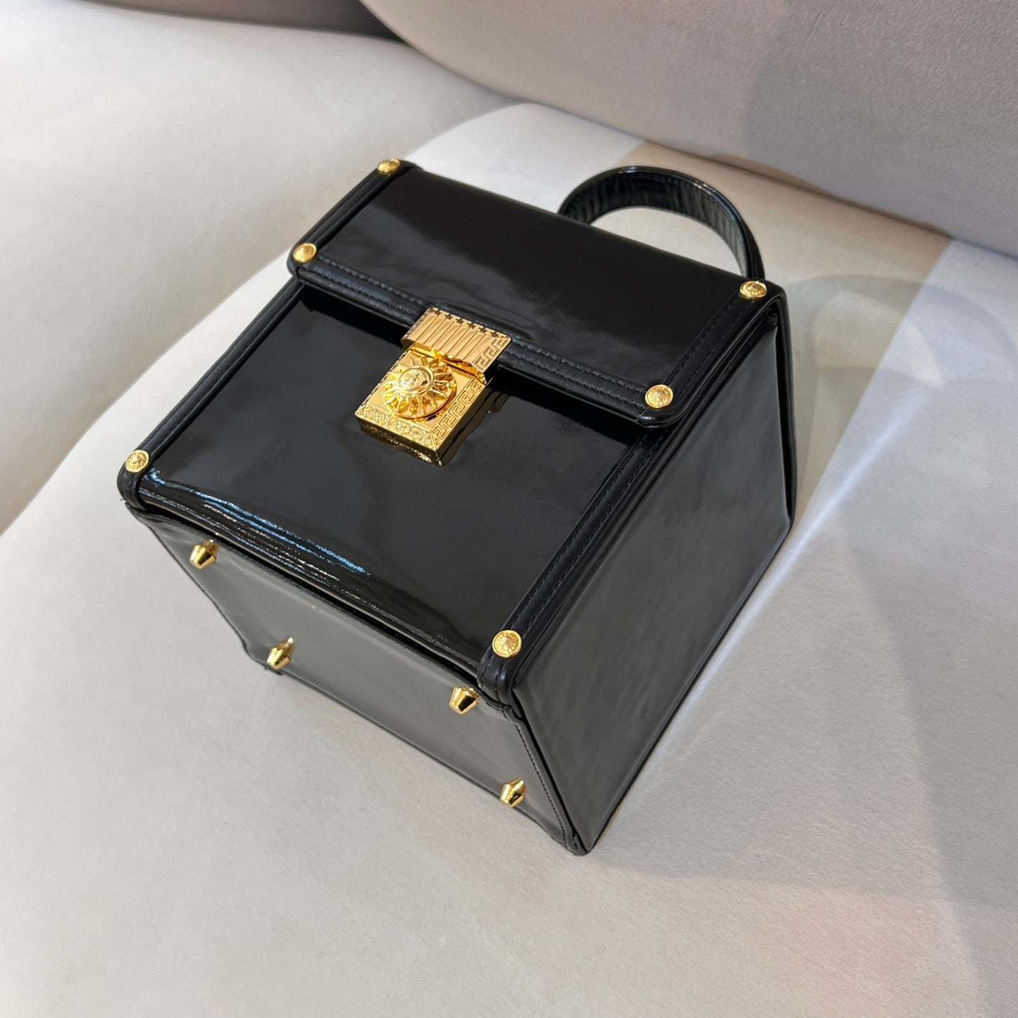 Versace Vintage Medusa Black Patent Vanity Box Bag