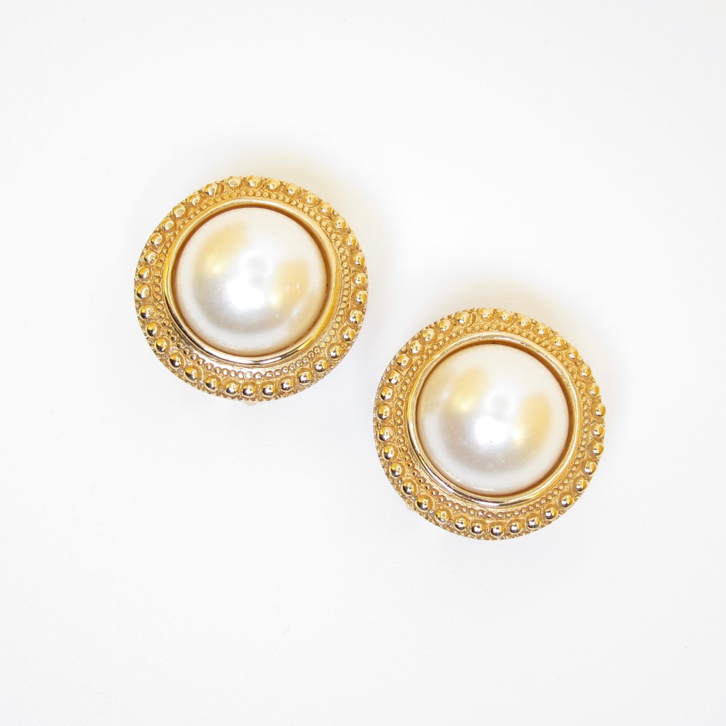 Christian Dior Vintage Faux Pearl Medallion Clip-On Earrings