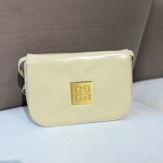 Givenchy Vintage Golden 4G Logo White Leather Shoulder Bag