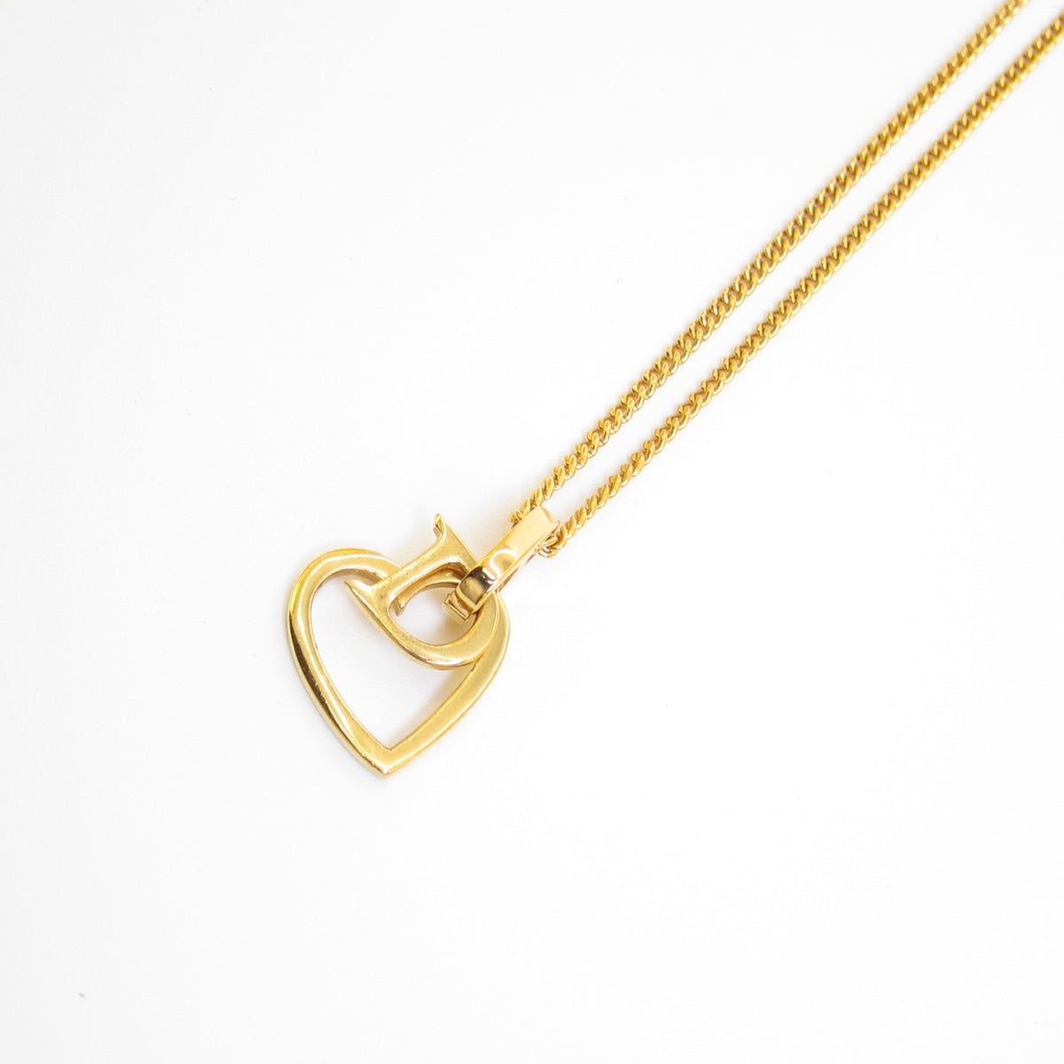Christian Dior Vintage Open Heart D Logo Gold-Tone Necklace, 43cm