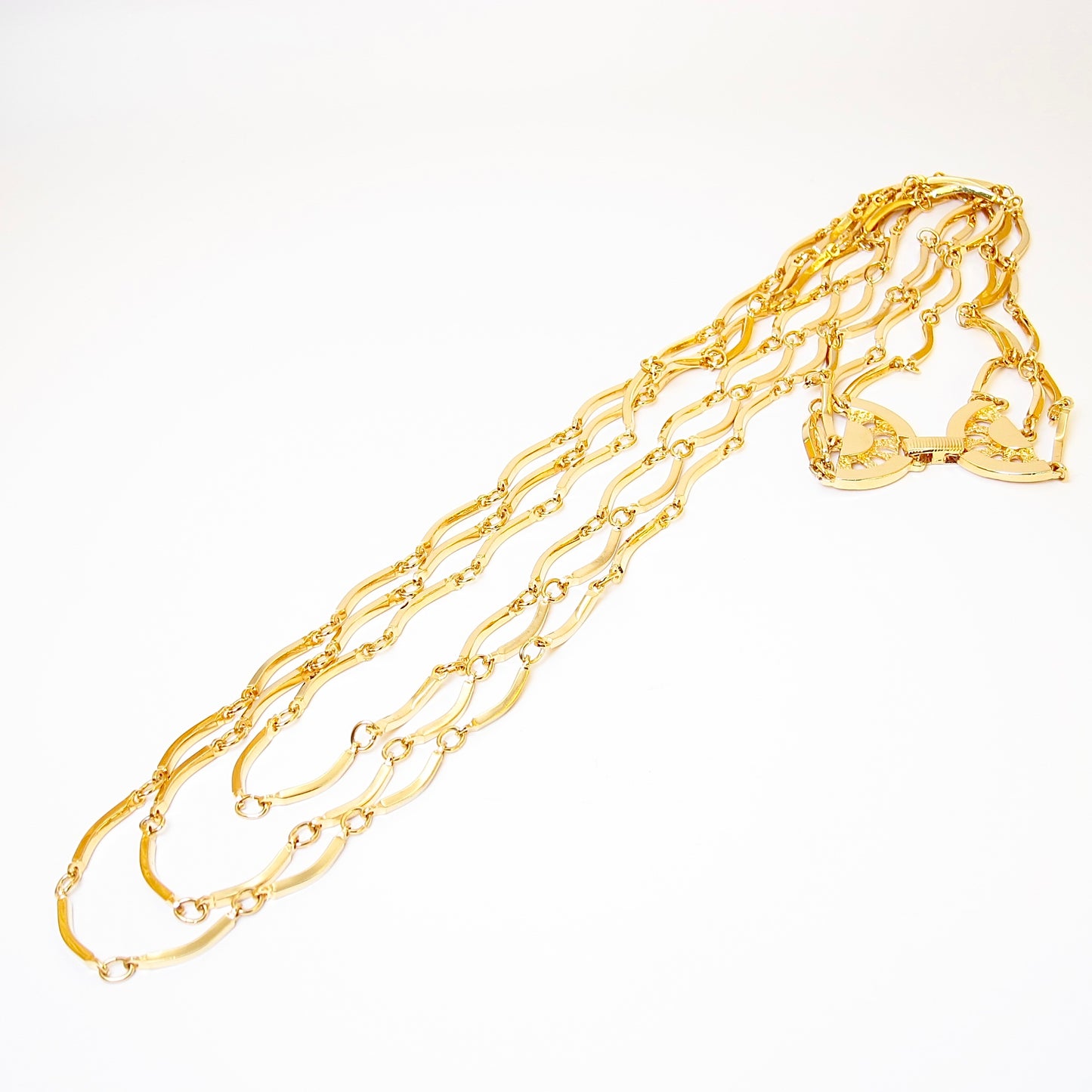Yves Saint Laurent Vintage Stylish 3-Row Golden Long Necklace