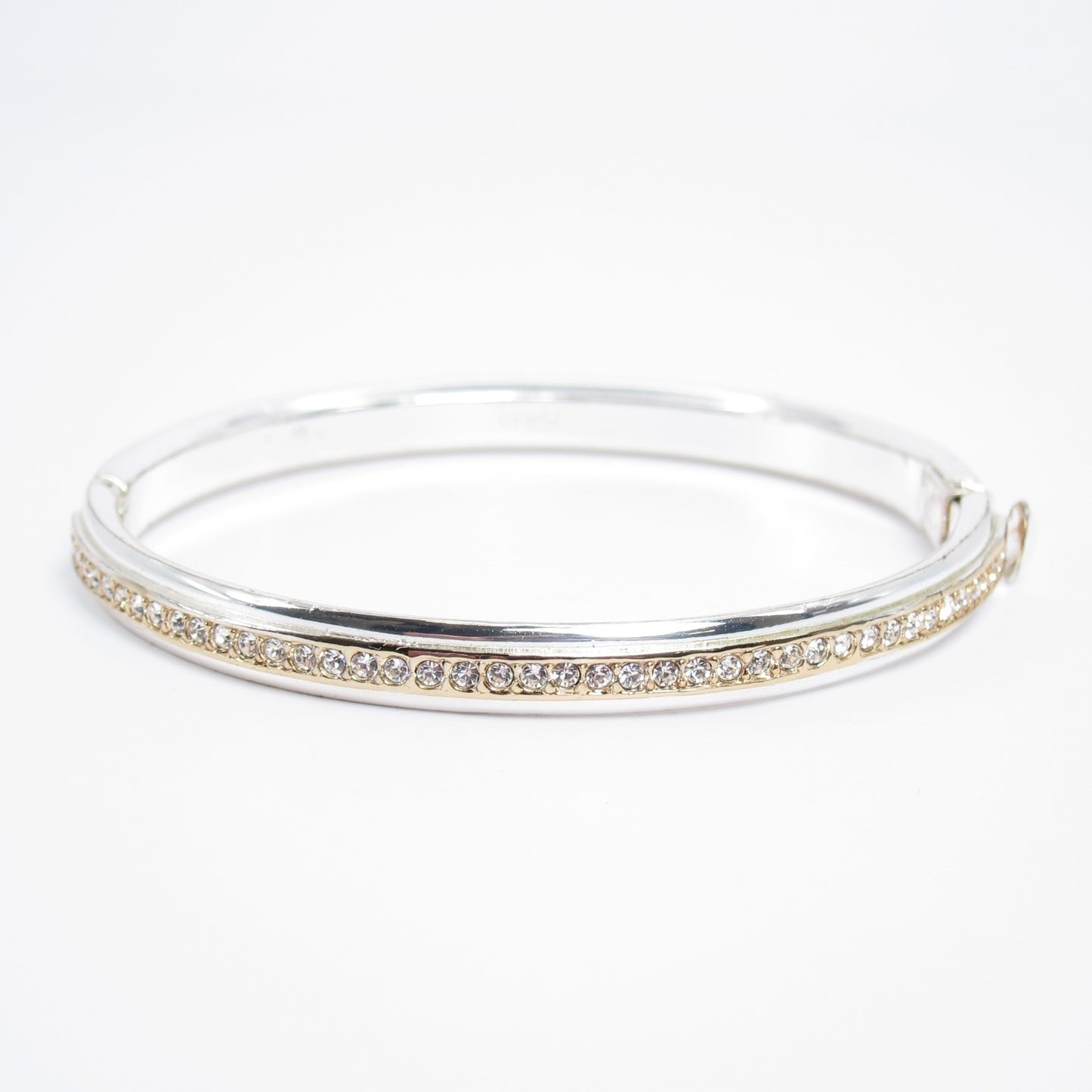 Monet Vintage Rhinestone Silver Hinged Bangle