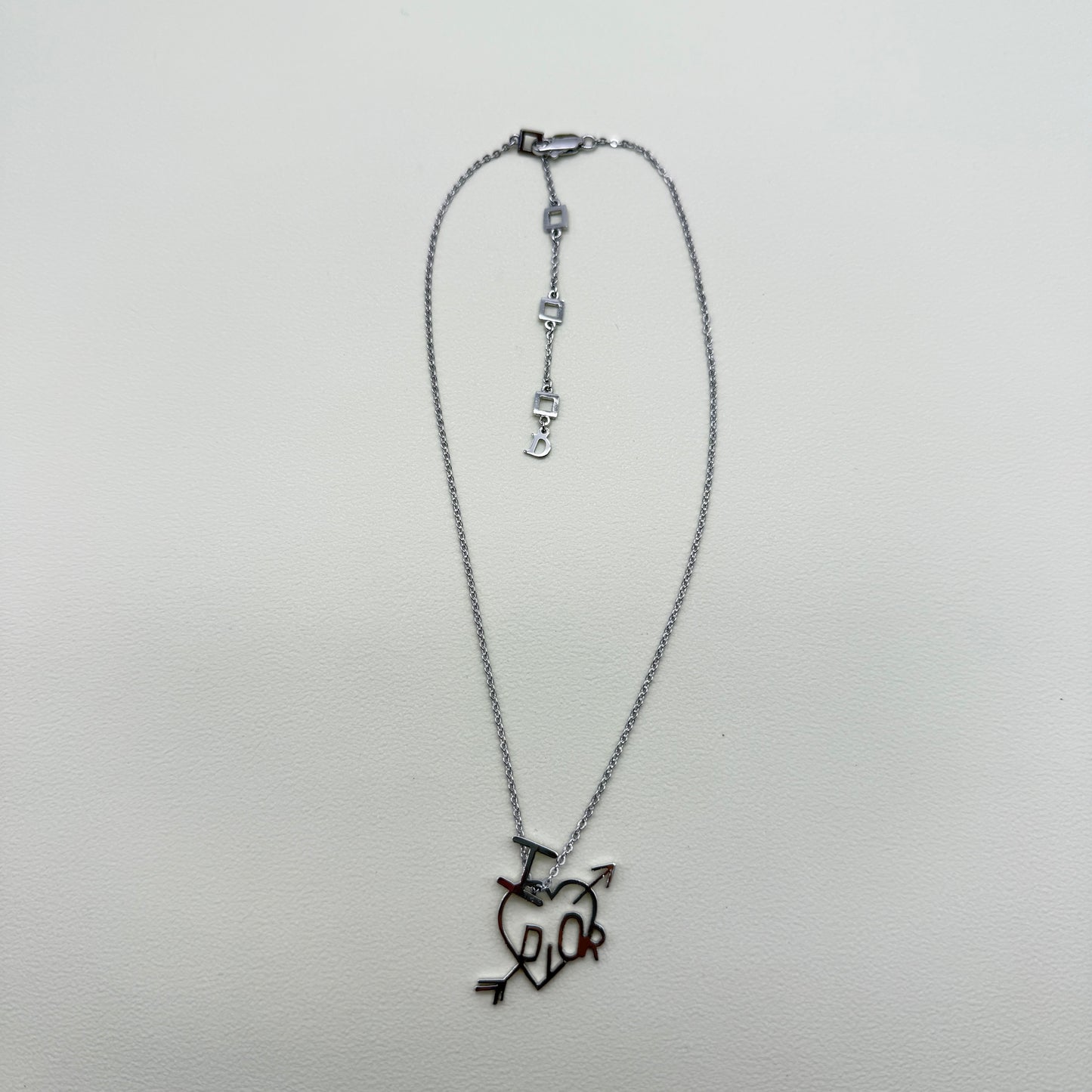 Christian Dior Vintage I Love Dior Pendant Silver Necklace