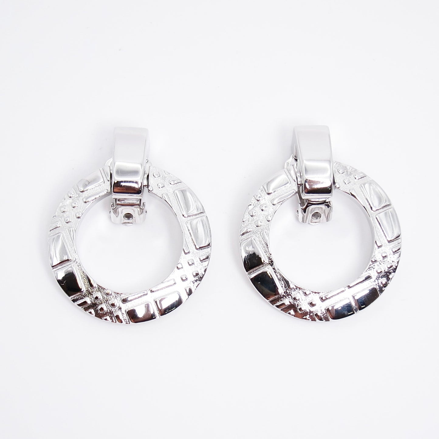 Burberry Vintage Burberry Logo and Check on Circle 3-way Usage Silver Clip-on Earrings